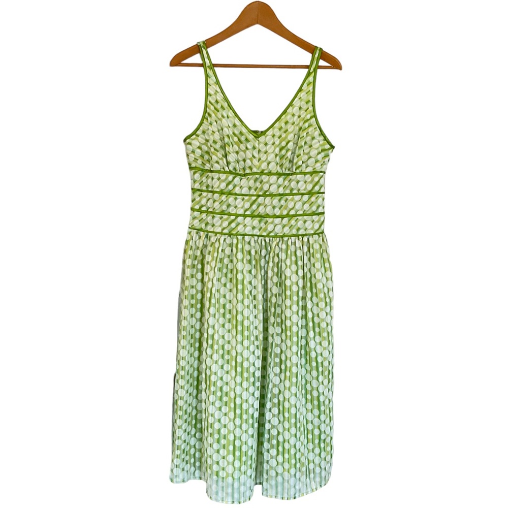 NWT Robbie Retro Bee Lime Polka Dot Midi Dress Women’s 8 Fit & Flare Sleeveless